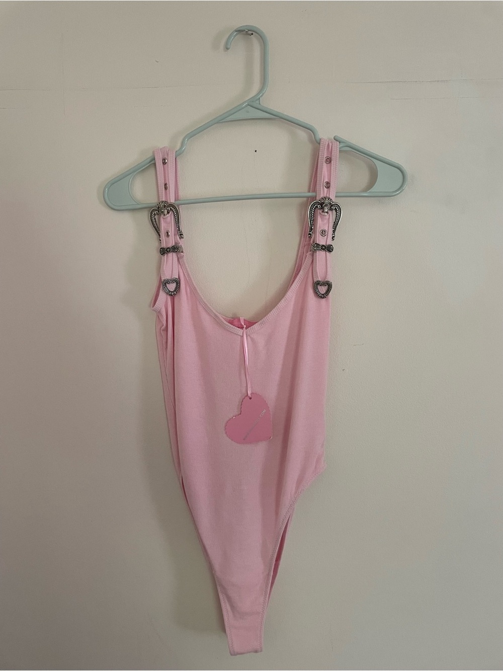 Sugar Thrillz Light Pink Ribbed Top with Ribbon Detail